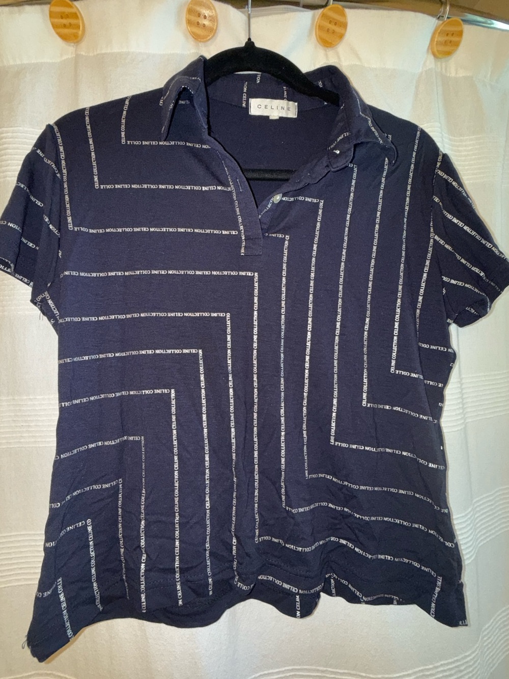 Celine Collection Navy Logo-Stripe Polo Top